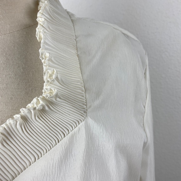 Vtg 60s Teddi of California White Crepe Blouse 34 Accordion Ruffles Crop Top - Picture 3 of 9